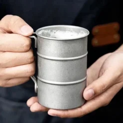 Stainless Steel Outdoor Camping Cup Portable Foldable Handle Retro Beer Cups Coffee Water Mugs Picnic Travel Drinkware