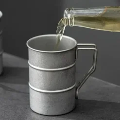 Stainless Steel Outdoor Camping Cup Portable Foldable Handle Retro Beer Cups Coffee Water Mugs Picnic Travel Drinkware