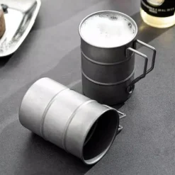 Stainless Steel Outdoor Camping Cup Portable Foldable Handle Retro Beer Cups Coffee Water Mugs Picnic Travel Drinkware