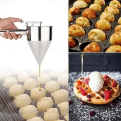 Stainless Steel Piston Funnel With Support Sauce Cream Dosing Funnel For Chocolate Cupcake Tool Octopus Balls Tools Kitchen Tool
