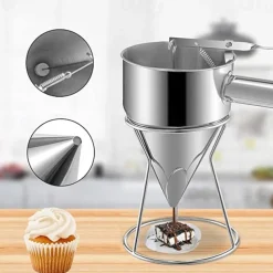 Stainless Steel Piston Funnel With Support Sauce Cream Dosing Funnel For Chocolate Cupcake Tool Octopus Balls Tools Kitchen Tool