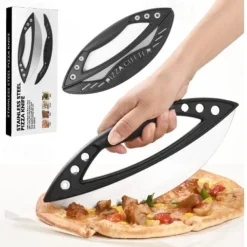 Stainless Steel Pizza Cutter, Semi-Circular Ring Pizza Slicer, Large Multi-Function Cutting Knife for Herbs, Baking Tool