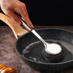 Stainless Steel Pot Brush with Long Handle, Multifunctional Kitchen Artifact Cleaning Pots and Bowls, Stainless Steel Pot Brush, Universal Steel Brush for Pots, Pans, Grills, Sink