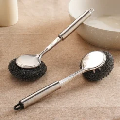 Stainless Steel Pot Brush with Long Handle, Multifunctional Kitchen Artifact Cleaning Pots and Bowls, Stainless Steel Pot Brush, Universal Steel Brush for Pots, Pans, Grills, Sink