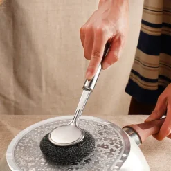 Stainless Steel Pot Brush with Long Handle, Multifunctional Kitchen Artifact Cleaning Pots and Bowls, Stainless Steel Pot Brush, Universal Steel Brush for Pots, Pans, Grills, Sink