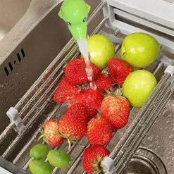 Stainless Steel Retractable Dish Drying Rack Expandable Kitchen Strainer Drain Draining Basket Over the Sink Adjustable Armrest, Washing Bowl Shelf for Vegetable and Fruit