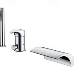 Stainless Steel Roman Tub Bathtub FaucetWaterfall Widespread Contemporary Chrome Ceramic Valve Bath Shower Mixer Taps with Hot and Cold Switch