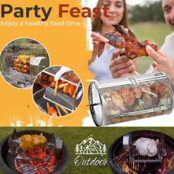 Stainless Steel Rotating Grill, 360-Degree Rotisserie for Even Cooking, Multifunctional Oven and Air Fryer Compatible, Easy to Clean BBQ and Party Essential