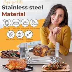Stainless Steel Rotating Grill, 360-Degree Rotisserie for Even Cooking, Multifunctional Oven and Air Fryer Compatible, Easy to Clean BBQ and Party Essential