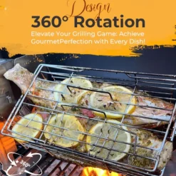 Stainless Steel Rotating Grill, 360-Degree Rotisserie for Even Cooking, Multifunctional Oven and Air Fryer Compatible, Easy to Clean BBQ and Party Essential