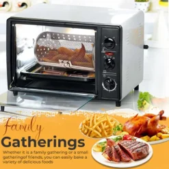 Stainless Steel Rotating Grill, 360-Degree Rotisserie for Even Cooking, Multifunctional Oven and Air Fryer Compatible, Easy to Clean BBQ and Party Essential