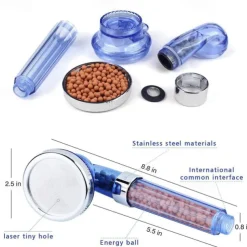 Stainless Steel Shower Head, Filter Filtration High Pressure Water Saving 3 Mode Function Spray Handheld Showerheads for Dry Skin & Hair