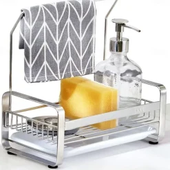 Stainless Steel Sponge Holder with Dishcloth Drying Rack Kitchen Sink Organizer Caddy Tray Sponge Brush Soap Holder Set with Removable Drain Tray for Kitchen