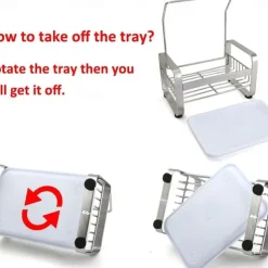 Stainless Steel Sponge Holder with Dishcloth Drying Rack Kitchen Sink Organizer Caddy Tray Sponge Brush Soap Holder Set with Removable Drain Tray for Kitchen