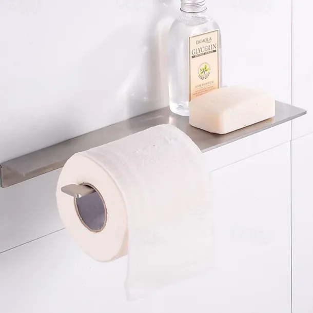 Stainless Steel Toilet Paper Holder New Design Tray Paper Roll Holder Bathroom Shelf Wall Mounted Matte Black 1pc
