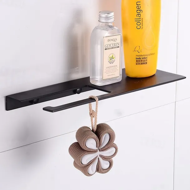 Stainless Steel Toilet Paper Holder New Design Tray Paper Roll Holder Bathroom Shelf Wall Mounted Matte Black 1pc