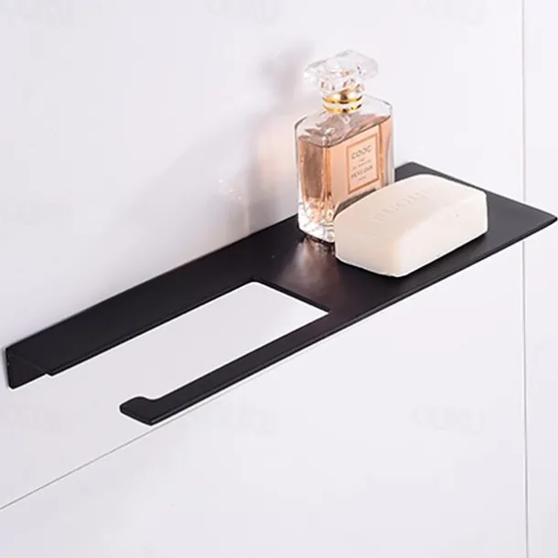 Stainless Steel Toilet Paper Holder New Design Tray Paper Roll Holder Bathroom Shelf Wall Mounted Matte Black 1pc