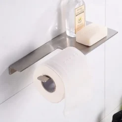 Stainless Steel Toilet Paper Holder New Design Tray Paper Roll Holder Bathroom Shelf Wall Mounted Matte Black 1pc