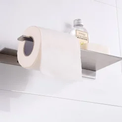 Stainless Steel Toilet Paper Holder New Design Tray Paper Roll Holder Bathroom Shelf Wall Mounted Matte Black 1pc