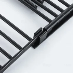 Stainless Steel Towel Rack,Bathroom Towel Rack with Shelf,Foldable Towel Shelf with Movable Hooks Rustproof Towel Storage Wall Mount for Bathroom Lavatory Matte Black