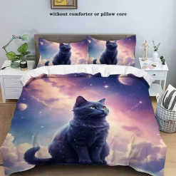 Starry Sky Black Night Cat Duvet Cover 3-piece Set Plush Cloth Lightweight and Soft Short Fluff Set for Summer