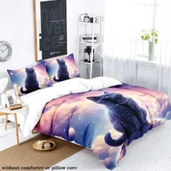 Starry Sky Black Night Cat Duvet Cover 3-piece Set Plush Cloth Lightweight and Soft Short Fluff Set for Summer