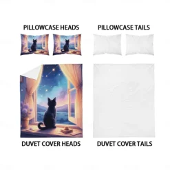 Starry Sky Black Night Cat Duvet Cover 3-piece Set Plush Cloth Lightweight and Soft Short Fluff Set for Summer