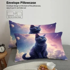 Starry Sky Black Night Cat Duvet Cover 3-piece Set Plush Cloth Lightweight and Soft Short Fluff Set for Summer