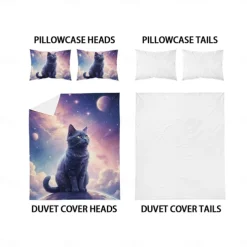 Starry Sky Black Night Cat Duvet Cover 3-piece Set Plush Cloth Lightweight and Soft Short Fluff Set for Summer