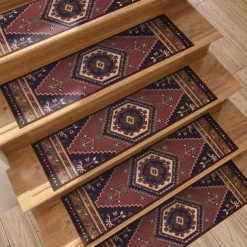 Step Carpet Boho Style Non-Slip Carpet Stair Treads for Kids Elders and Pets Ethnic Design Stair Tread Mats