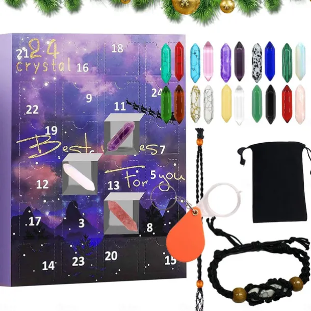 Stone Gift Box Advent Calendar, Gemstone 24 Days Countdown Calendar, Christmas Advent Calendar Polished Collection Toys For Geology Enthusiasts And Crystal Gem Collectors