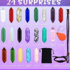 Stone Gift Box Advent Calendar, Gemstone 24 Days Countdown Calendar, Christmas Advent Calendar Polished Collection Toys For Geology Enthusiasts And Crystal Gem Collectors