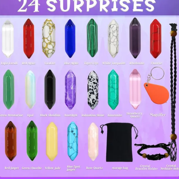 Stone Gift Box Advent Calendar, Gemstone 24 Days Countdown Calendar, Christmas Advent Calendar Polished Collection Toys For Geology Enthusiasts And Crystal Gem Collectors