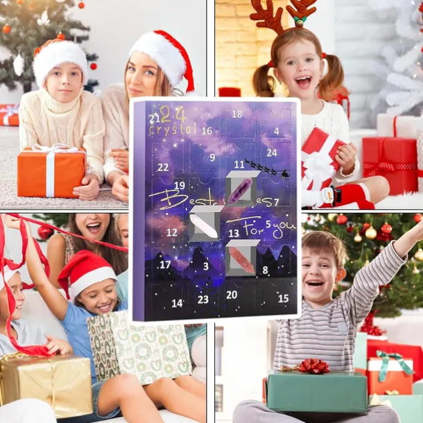 Stone Gift Box Advent Calendar, Gemstone 24 Days Countdown Calendar, Christmas Advent Calendar Polished Collection Toys For Geology Enthusiasts And Crystal Gem Collectors