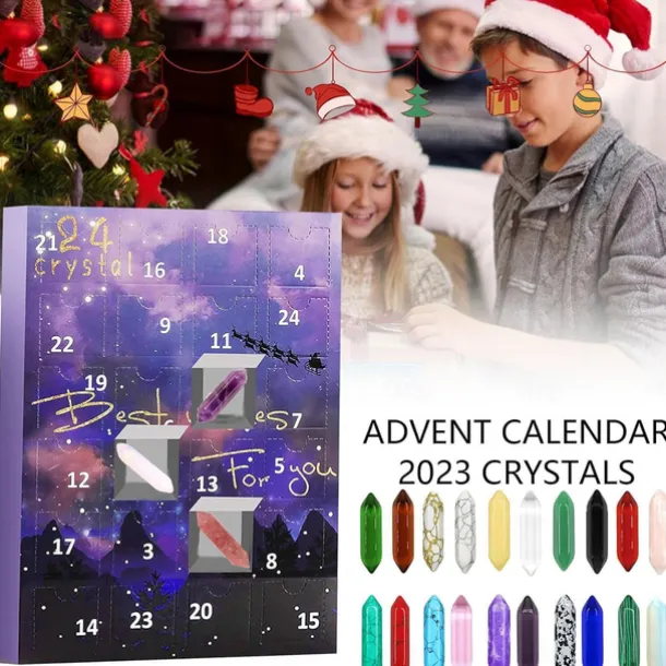 Stone Gift Box Advent Calendar, Gemstone 24 Days Countdown Calendar, Christmas Advent Calendar Polished Collection Toys For Geology Enthusiasts And Crystal Gem Collectors