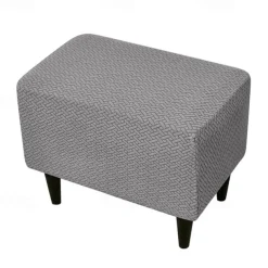 Stool Pedal Cover Jacquard Stretch Ottoman Slipcovers Thick Folding Storage Covers Square Footstool Protector with Elastic Bottom for Living Room
