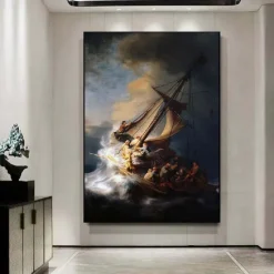 Storm oil painting Hand painted Rembrant - Christ in the Storm on the Sea of Galilee oil painting Rembrant - Christ painting for Room decor Apartment decor Entryway decor Dorm room decor Seascape art