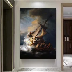 Storm oil painting Hand painted Rembrant - Christ in the Storm on the Sea of Galilee oil painting Rembrant - Christ painting for Room decor Apartment decor Entryway decor Dorm room decor Seascape art