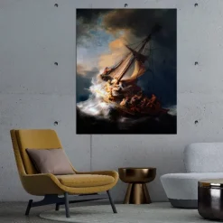 Storm oil painting Hand painted Rembrant - Christ in the Storm on the Sea of Galilee oil painting Rembrant - Christ painting for Room decor Apartment decor Entryway decor Dorm room decor Seascape art
