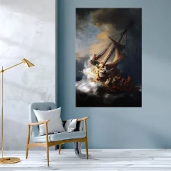 Storm oil painting Hand painted Rembrant - Christ in the Storm on the Sea of Galilee oil painting Rembrant - Christ painting for Room decor Apartment decor Entryway decor Dorm room decor Seascape art