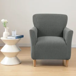 Stretch Armchair Cover Burgundy Slipcover 1 Seater Couch Furniture Protector with Elastic Bottom for Kids,Pet