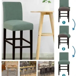 Stretch Bar Stool Cover Counter Stool Pub Chair Slipcover Burgundy Red Black for Dining Room Cafe Barstool Slipcover Removable Furniture Chair Seat Cover Jacquard Fabric with Elastic Bottom