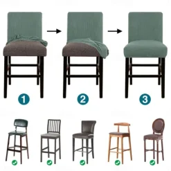 Stretch Bar Stool Cover Counter Stool Pub Chair Slipcover Burgundy Red Black for Dining Room Cafe Barstool Slipcover Removable Furniture Chair Seat Cover Jacquard Fabric with Elastic Bottom