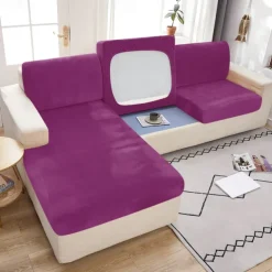 Stretch Couch Covers Sofa Seat Burgundy Cushion Cover Velvet For Dogs Pet, Magic Sofa Cover Sectional Sofa Slipcover for Love Seat, L Shaped, 3 Seater, Washable Protector