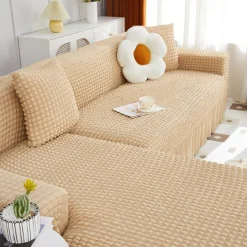 Stretch Couch Cushion Cover, 1 2 3 Seater Cushion Covers for L Shaped Sofa Chaise Longue, Sectional Sofa Slipcover Furniture Protector with Elastic Bottom