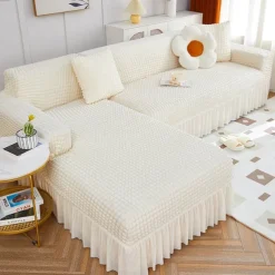 Stretch Couch Cushion Cover, 1 2 3 Seater Cushion Covers for L Shaped Sofa Chaise Longue, Sectional Sofa Slipcover Furniture Protector with Elastic Bottom