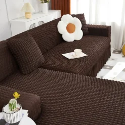 Stretch Couch Cushion Cover, 1 2 3 Seater Cushion Covers for L Shaped Sofa Chaise Longue, Sectional Sofa Slipcover Furniture Protector with Elastic Bottom