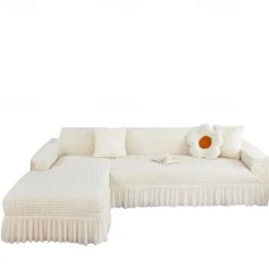 Stretch Couch Cushion Cover, 1 2 3 Seater Cushion Covers for L Shaped Sofa Chaise Longue, Sectional Sofa Slipcover Furniture Protector with Elastic Bottom