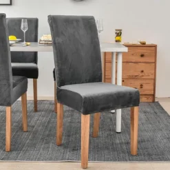 Stretch Dining Chair Cover Green Chair Seat Slipcover Velvet Elastic For Dining Party Hotel Wedding Soft Washable