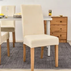 Stretch Dining Chair Cover Green Chair Seat Slipcover Velvet Elastic For Dining Party Hotel Wedding Soft Washable